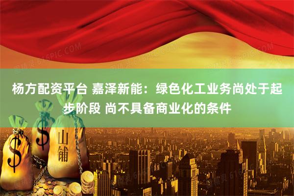 杨方配资平台 嘉泽新能：绿色化工业务尚处于起步阶段 尚不具备商业化的条件